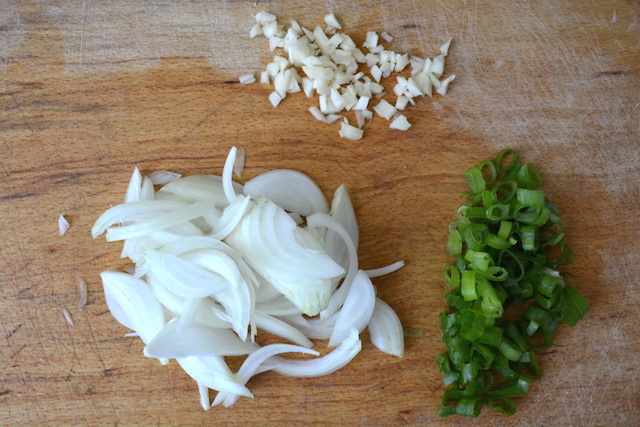 onion, garlic, green onion chopped